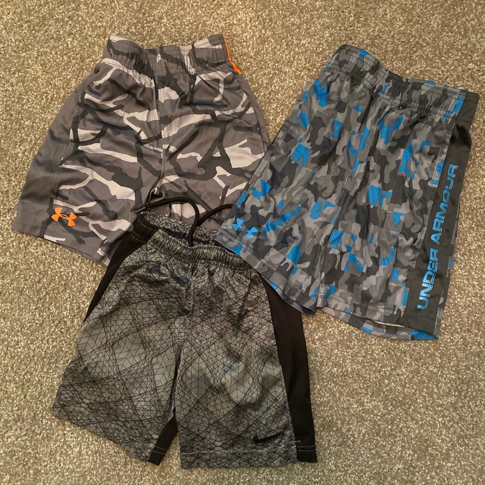 Lot of boys under Armour and Nike shorts
